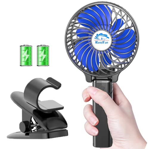HandFan 4000mAh Portable Handheld Fan, 3-in-1 Personal Clip-On Fan, Small USB Rechargeable Foldable Stroller Fan for Baby Kids Travel Camping Outdoors (2*Batteries Included)
