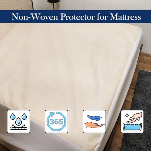 Image of Waterproof Soft Non-Woven Mattress Protector for Bed in Size 72 inchx84 inch |Breathable Elastic Fitted Mattress Cover for 10-Inch Deep Mattresses - Ivory