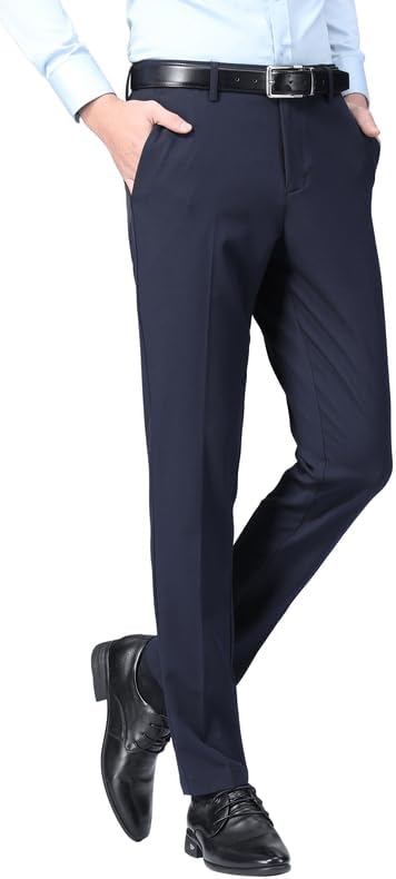 Miniatura 2 de ESSYSHE Pantalones de vestir ajustados para hombre, pantalones de vestir con frente plano y acampanados, pantalones de vestir elásticos para hombre