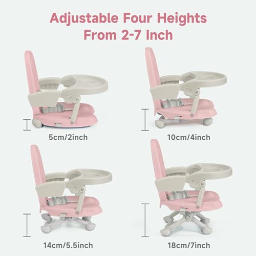 Image of YOLEO Baby High Chair Booster Seat for Dining Table, Foldable High Chairs with Adjustable Heights, Travel Booster Seat with Removable Tray