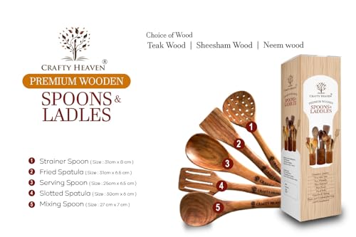 Image of Wooden Spatualas & Ladles | Sheesham Wood Utensils for Cooking | Non-Stick Cookware Safe | Wooden Spoon Set | Handmade Kitchen Tools | Heat Resistant | Made in India - Set of 5