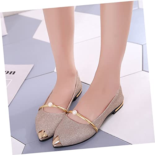 Zapatos planos de mujer en dorado con perlas elegantes para bodas 5