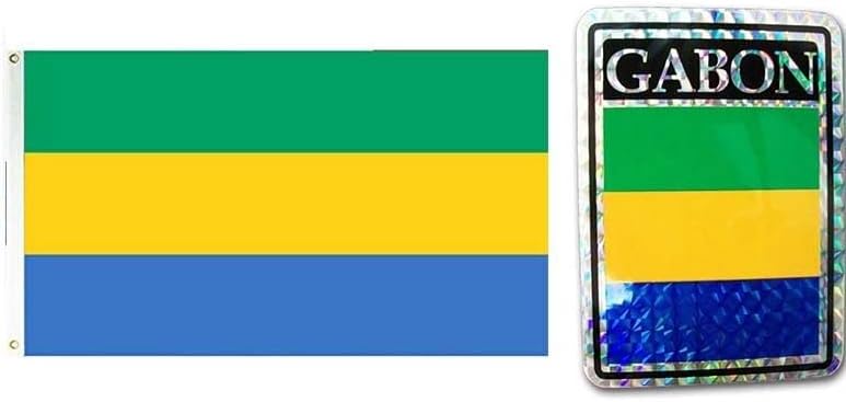 Deluxe Combo Set Gabon Country 3x5 3x5 Flag and 3"x4" Decal by Lumaglow