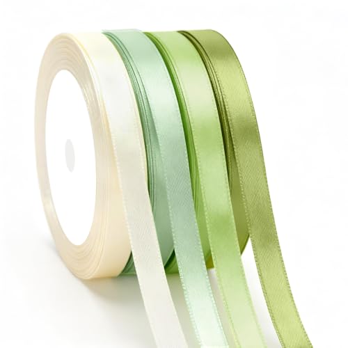 G2PLUS Satinband Salbeigrün Farbverlauf, 4 Rollen Geschenkband 10mm x 22m, Schleifenband zum Basteln, Dekoband für Hochzeit, Geburtstag, DIY, Geschenkverpackung, Blumenstrauß