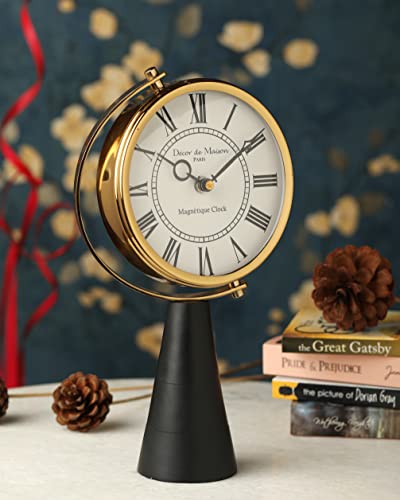 Image of Decor de Maison Brings Handcrafted Wood's Pedestal Table Clock for KidsRoom, Living Room, Bedroom, Study Table|Classic Non-Ticking Tabletop Battery Operated Analog Desk Clock (18x7x7cm)