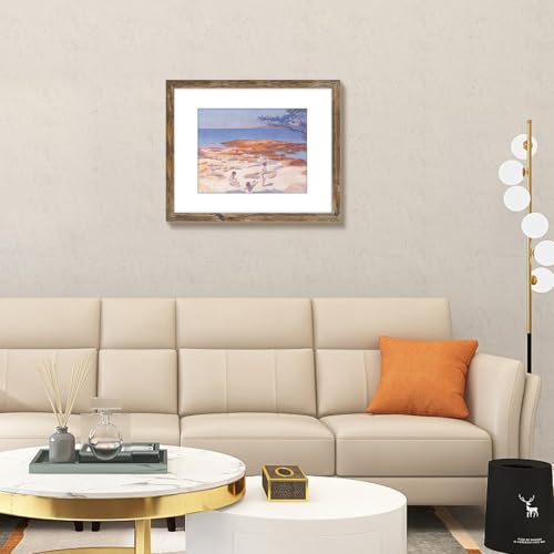 Image of Frametory, 16x20 Picture Frame With Mat for 11x14 Picture - High Definition Glass Wide Molding - Preinstalled Wall Mounting Hardware (Rustic Brown, 3 Pack)