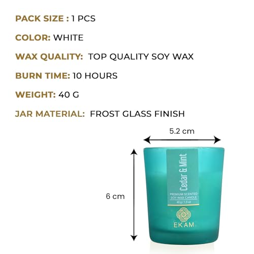 Image of EKAM Cedar & Mint Votive Soy Wax Scented Candle, 40 Grams, 10 Hours Burn Time| Long Lasting Premium Candles | Ideal for Home Decor | Gifting & Aromatherapy