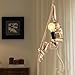 LIYABIN Vintage Monkey Pendant Light, Retro Resin Hemp Rope Monkey Pendant Light Fixture Hanging Lamp with E26 Base Animal Sculpture Ceiling Light for Living Room & Dining Room (Gold)