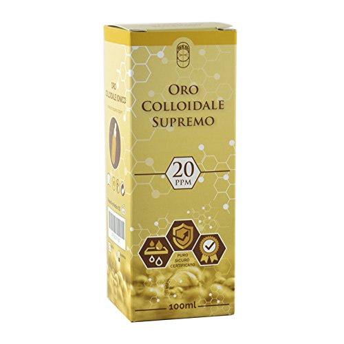 Oro Colloidale Ionico Supremo - 20 ppm 100 ml - Puro, sicuro, certificato. Erogatore Spray e Contagocce