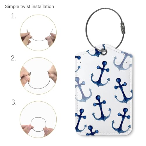 2 Pack Luggage Tag,Navy Anchor Beach Bag Tags Travel Suitcase Tags,Nautical Coastal Blue Luggage Tags Label with Steel Loop Baggage Tag,Ocean Sea Adventure Theme2