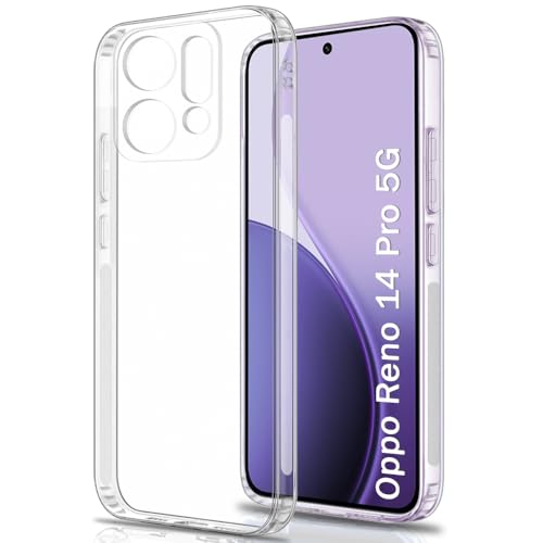Image of TheGiftKart Back Cover Soft Case for Oppo Reno 14 Pro 5G | Best Camera Protection | Inbuilt Dust Plugs & Anti-Slip Grip | Ultra Clear Slim Case Cover for Oppo Reno14 Pro 5G (Silicone, Transparent)