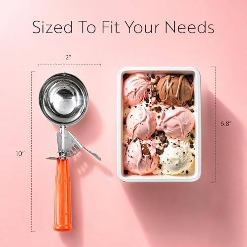 Image of Restaurantware Met Lux 8 Ounce Portion Scoop 1 Durable Disher Scoop - Thumb Trigger Orange Stainless Steel Ice cream Disher For Portion Control For Ice Cream Mashed Potato And Cookie Batter