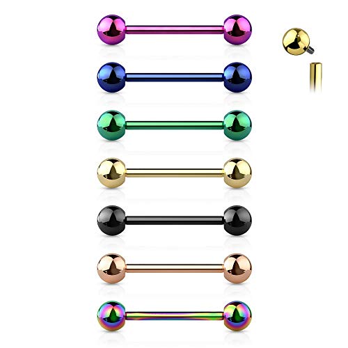 Pierced Owl - 14G G23 Implant Grade Solid Titanium PVD Plated Internally Threaded Nipple Barbells, Sold as a Pair3