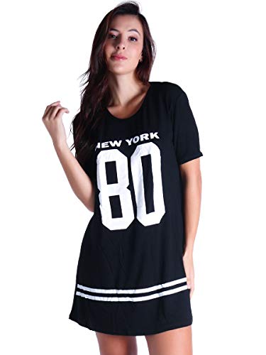 Vestido Camisão Longline BO YOU Curto Estampado New York 099 Preto (GG)