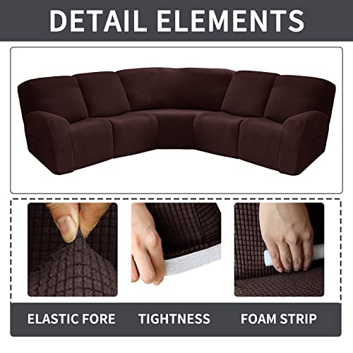 Corner Sofa Cover, Velvet Stretch Sectional Cover, Recliner Corner Sofa Protector, Corner Sofa Couch Cover For Recliner, Sectional Sofa Set For Livingroom(5 Seats,Lattice Texture-Coffee) #TOP1
