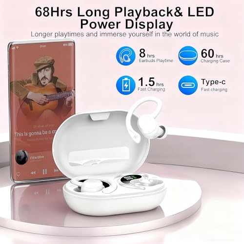 Image of sprtoybat Wireless Earbuds, 2026 New Bluetooth 5.4 Headphones Sport Earphones with 68Hrs Playtime LED Display ENC Noise Cancelling Mic, IPX7 Waterproof Over Ear Ear Buds with Hook for Sports /Running