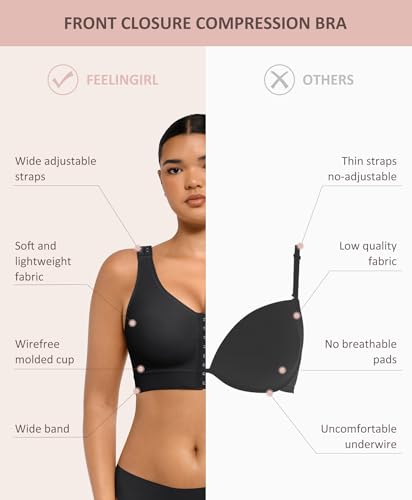 FeelinGirl Mastectomy Bras for Women Compression Post Op Surgery Bra Front Closure Surgical Recovery Everyday Bra3