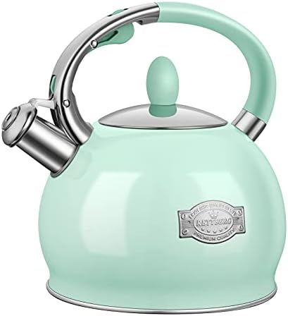 RETTBERG Tea Kettle for Stovetop Whistling Tea Kettles Modern Green Stainless Steel Teapots, 2.64 Quart (Mint Green)
