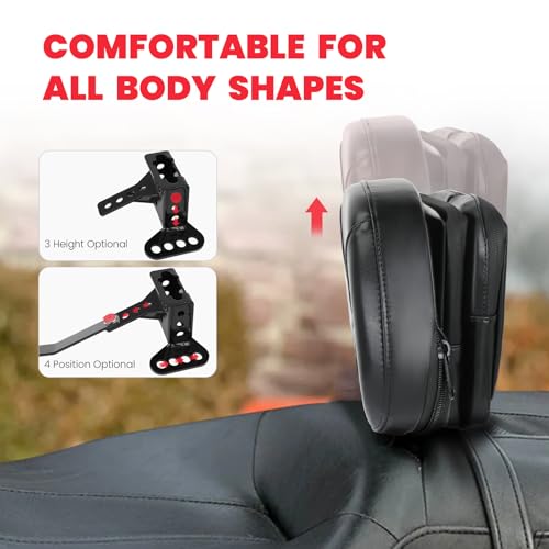 Image of Adjustable Driver Backrest for Harley Touring Street Glide Road Glide Road King Electra Ultra Limited 1997-2026 Detachable with Storage Bag & Headphone Jack Black
