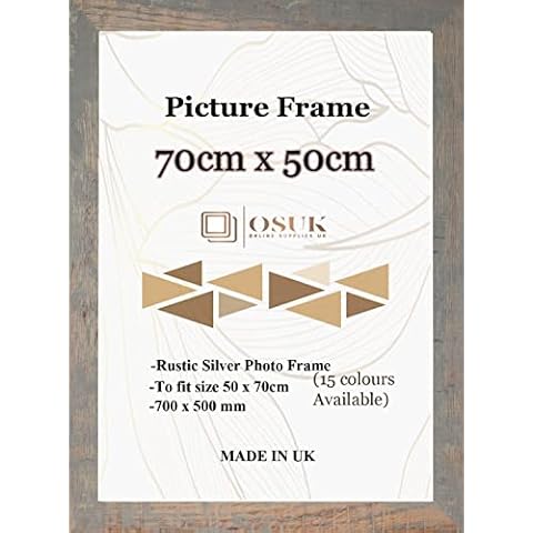 OSUK Rustic Silver Poster Frame 70 x 50cm Large Photo Frame 70x50cm Picture Frames With Clear Perspex Front & Wall Mounting Rustic Silver 50cm x 70cm Frame Cover