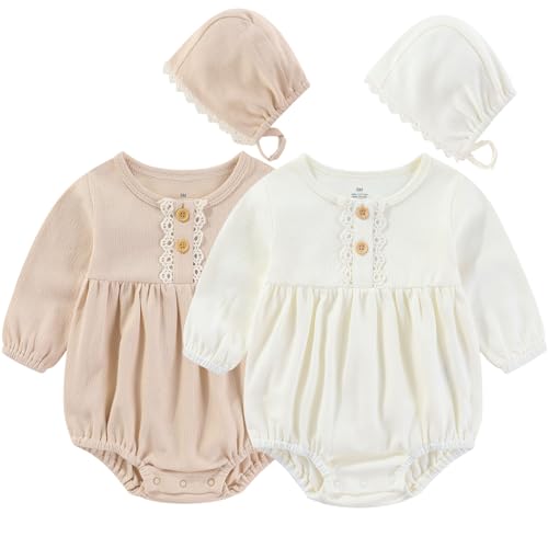 Image of Ruliby Baby Girl Clothes Cotton Bubble Romper Floral Bodysuits Infant Outfit Set