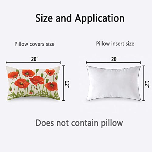 Tks Mitlan Red Poppy Pillow Covers 12 X 20 Inch Spring Flowers Rustic Linen Throw Pillow Covers 12X20 Inch For Sofa Couch Decoration #TOP3