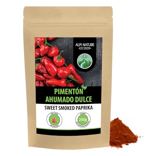 Pimentón dulce ahumado (250g), pimentón dulce molido, pimentón ahumado en polvo en envases resellables, especia