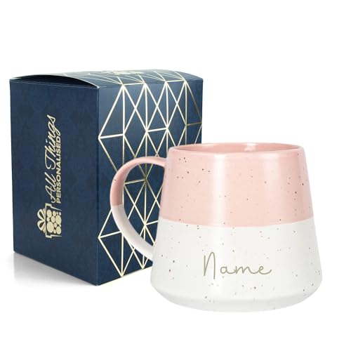 Personalised Ceramic Coffee Mug with Name - 370ml Stoneware Belly Mug - Custom Engraved Gift Boxed Cup for Tea & Coffee - Birthday Christmas Gift for Her Him - Pastel Pink