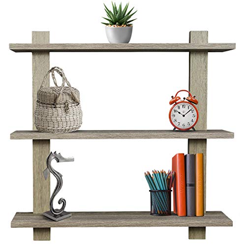 Sorbus® Floating Shelf — Asymmetric Square Wall Shelf, Decorative Hanging Display For Trophy, Photo Frames, Collectibles, And Much More, Set Of 3 (3-Tier – Grey) #TOP2