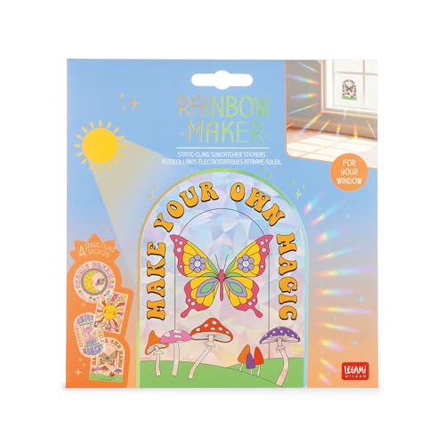 Legami - Set de 4 adhesivos electrostáticos para ventanas Rainbow Maker, adhesivos para ventanas, reposicionables, reutilizables, no dejan marcas, 15 x 15 cm