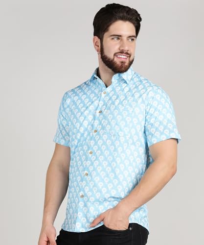 Image of BLOCKS OF INDIA Cotton Hand Block Print Half Sleeves Summer Shirt for Men