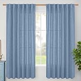 BGment Denim Blue Linen Curtains 63 Inches Long for Living Room Windows, Semi Sheer Drapes Light Filtering with Rod Pocket Back Tab for Bathroom Bedroom, 2 Panels Set, 52 Inch Wide