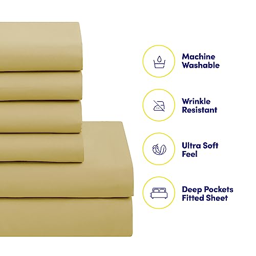 Sweet Home Collection 7 Piece Comforter Set Bag Solid Color All Season Soft Down Alternative Blanket & Luxurious Microfiber Bed Sheets, Camel, King