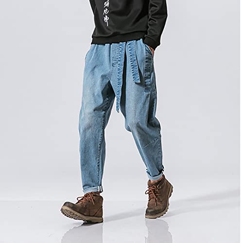 Men's Jeans Vintage Casual Drawstring Elastic Waist Big and Tall Solid Color Strech Tapered Denim Pants2