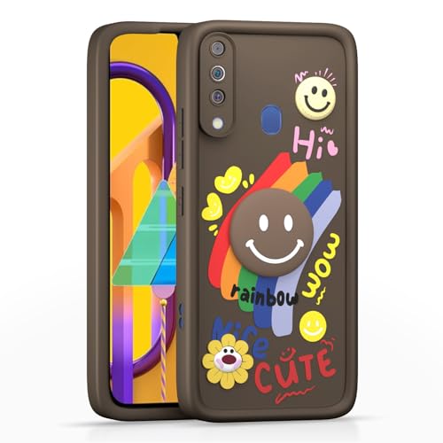 Image of Pikkme Back Cover for Samsung Galaxy M30 | Soft Silicone| Cute Rainbow Smile & 3D Cartoon Flower Design | Shockproof Raised Camera Protection Bumper Case (Brown)
