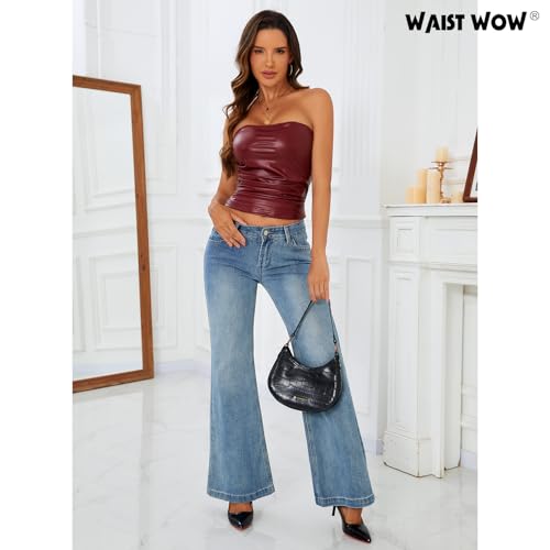 Women's PU Leather Tube Top Strapless Ruched Tank Tops Sexy Bandeau Going Out Shirt Partywear Club Concert Outfit4