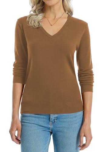 Image of QUALFORT Women's Sweaters Long Sleeve Soft Lightweight Basic Knitted Pullover Sweater