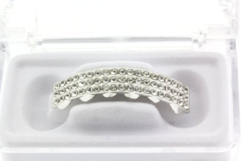 L & L Nation Hip Hop Bottom Row Silver Tone 3 Clear Rows Removeable Grillz #TOP1