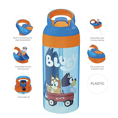 Image of Zak Designs 17.5 oz Riverside Bluey Kids Water Bottle with Straw and Built in Carrying Loop Made of Durable Plastic, Leak-Proof Design for Travel, 2PK Set