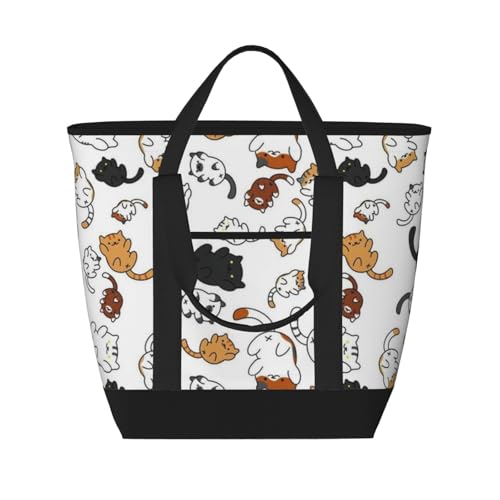 Cute Kitten Cats Pattern Premium Insulated Tote Bag – Heavy-Duty Handles, Perfect For Supermarket Trips, Picnics & Daily Commute