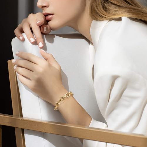 LANE WOODS Gold Bracelets for Women 14k Gold Plated Chunky Thick Large Link Chain Bracelet2