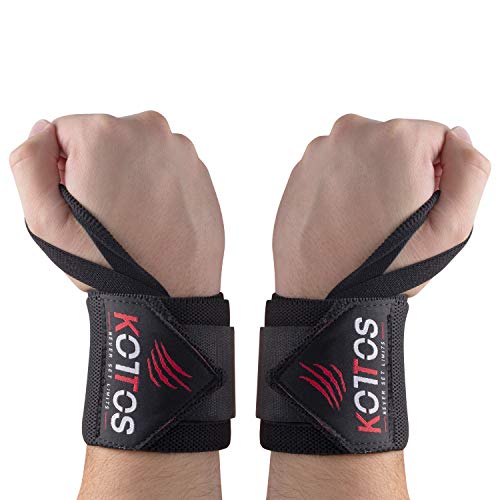 BYKOTTOS Black Wrist Wraps Weightlifting Powerlifting Wrist Wraps Professional Straps Strongest Wrist Support Braces, Bodybuilding Weight Lifting Powerlifting Crossfit Gym Training Bands, Men/Women