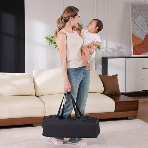 Image of Pamo Babe Compact Pack and Play - Portable Crib for Baby, Lightweight Foldable Travel Playard with Mattress Pad & Carry Bag, Safe Breathable Travel Bed for Home, Trips & Family Visits, Cute Pattern