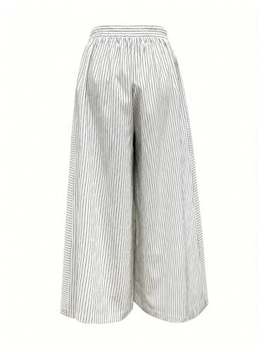 SHENHE Women's Striped Wide Leg Pants Culottes Elastic High Waisted Casual Palazzo Pants2