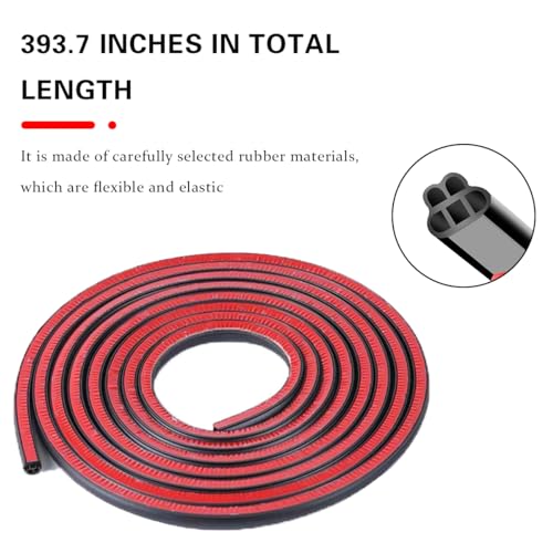 Mandark Car Door Seal Strip, Rubber Double Layer Vehicle Weather Stripping, 32.8ft 5 Hole Soundproof Self Adhesive Automotive Sealing Strip Accessories, Universal for SUV, Truck, RV (Black-1)
