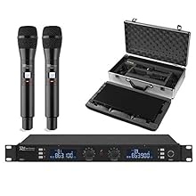 Professional dual handheld wireless microphone set designed with 2x20 selectable UHF channels to ensure interference-free operation, providing dependable, crystal-clear audio for various events. Easy IR data transmission system allows rapid and accur...