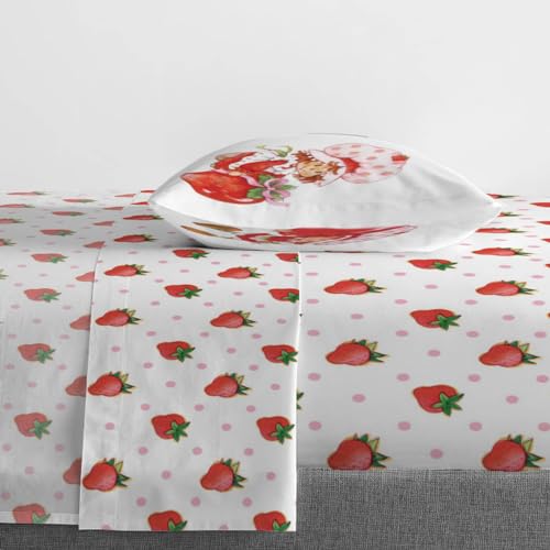 Image of Jay Franco Strawberry Shortcake Juego de sabanas tamano individual, ropa de cama de 3 piezas para ninos, de microfibra super suave, incluye funda de almohada reversible