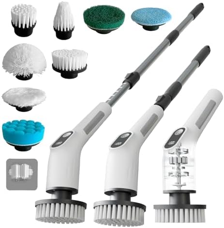 Electric Spin Scrubber with 4000mAh Battery, 380-500 RPM, 8 Repla...