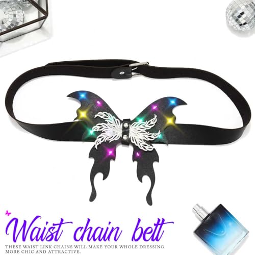 DRESBE Light Up Leather Waist Belt Black Fashion Rave LED Butterfly Body Accessories for Women2