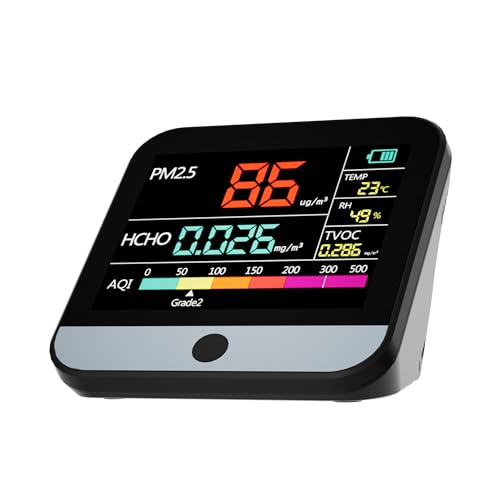 13 in 1 Air Quality Tester for Home, Indoor Air Quality Monitor, with PM1/PM2.5/PM10/Particle Counter/AQI/Humidity/TVOC/Temperature/Formaldehyde, Portable Air Quality Sensor (Black)